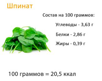 Питательный состав сырого шпината