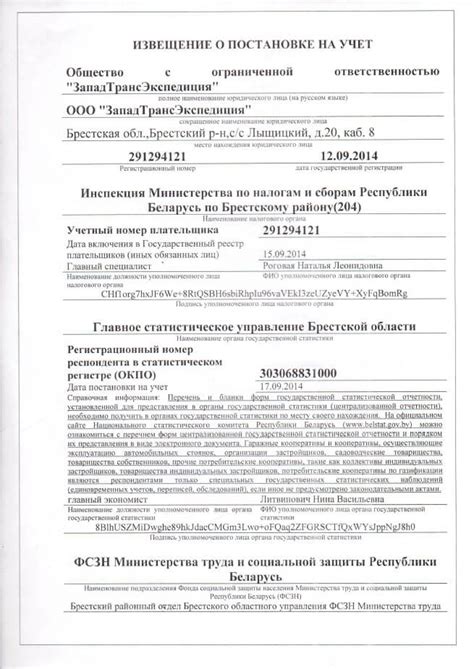 Значение учетного номера плательщика в ФСЗН